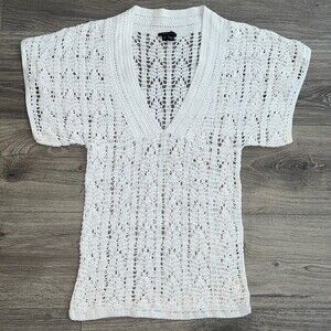 THEORY Crochet Open Knit Top Medium Unlined White Coastal Resortwear Bohemian